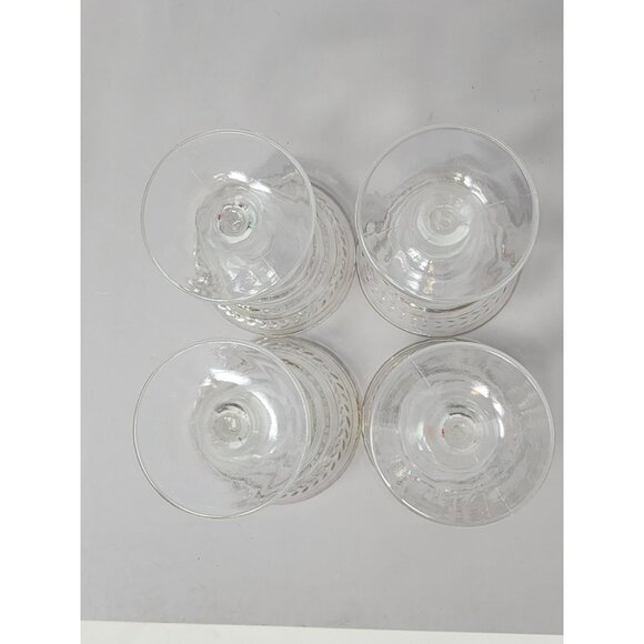 Set Of 4 Vintage Clear Glass Goblets‎ With Gold Trim & Textured Leaf Design - Picture 3 of 9